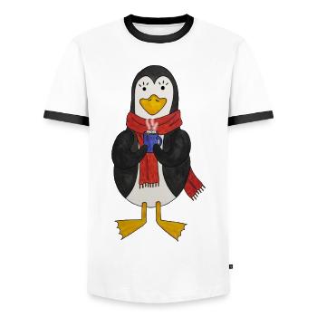 Pingouins Winter cozzy hygge cosy winter time - T-shirt contrasté Homme - blanc/noir - Devant - AI Model Female 172 light (172cm) & AI Model Male 178 dark (178cm)