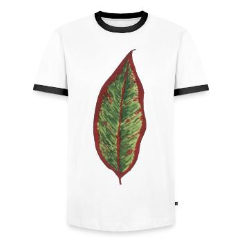 Philodendron leaf plantlover botany plants - Men's Ringer Shirt - white/black - Front - AI Model Female 172 light (172cm) & AI Model Male 178 dark (178cm)