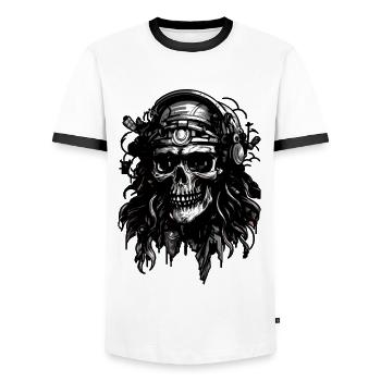 Helmet Pilot skull head, Digital Illustration, - Men's Ringer Shirt - white/black - Front - AI Model Female 172 light (172cm) & AI Model Male 178 dark (178cm)