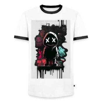 Robot Graffiti Design by ART8NS Art ON Streetwear - Männer Kontrast-T-Shirt - Weiß/Schwarz - Vorne - AI Model Female 172 light (172cm) & AI Model Male 178 dark (178cm)