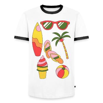 Summer Retro Summer Holiday like ice in the sunshine - Men's Ringer Shirt - white/black - Front - AI Model Female 172 light (172cm) & AI Model Male 178 dark (178cm)