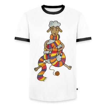 Süßes Schaaf stricken häkeln Wolle - Männer Kontrast-T-Shirt - Weiß/Schwarz - Vorne - AI Model Female 172 light (172cm) & AI Model Male 178 dark (178cm)