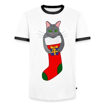 christmas cat kitten christmas kitten xmas cat - Men's Ringer Shirt - white/black - Front - AI Model Female 172 light (172cm) & AI Model Male 178 dark (178cm)