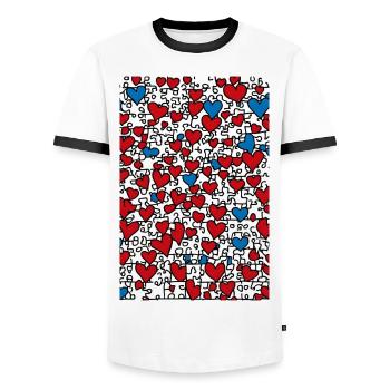 Hearts Puzzle Har - Men's Ringer Shirt - white/black - Front - AI Model Female 172 light (172cm) & AI Model Male 178 dark (178cm)