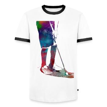 Golfspieler Sport #golf #sport - Männer Kontrast-T-Shirt - Weiß/Schwarz - Vorne - AI Model Female 172 light (172cm) & AI Model Male 178 dark (178cm)