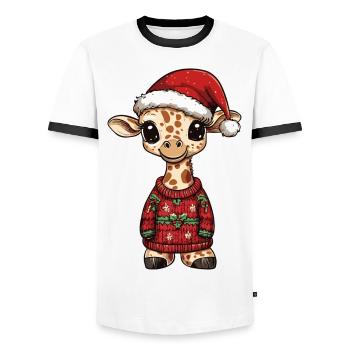 Giraffe Weihnachten Comic - Männer Kontrast-T-Shirt - Weiß/Schwarz - Vorne - AI Model Female 172 light (172cm) & AI Model Male 178 dark (178cm)