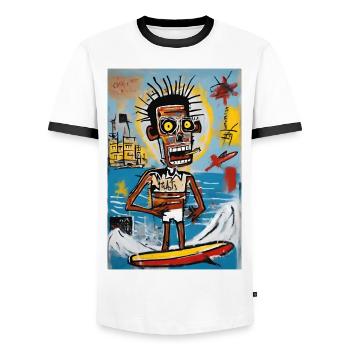Urban Surfer - Abstract Style - Men's Ringer Shirt - white/black - Front - AI Model Female 172 light (172cm) & AI Model Male 178 dark (178cm)