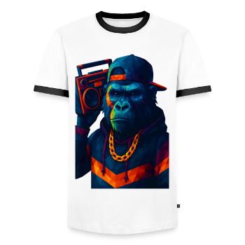 WPAP Style Animals - Gorilla Hip Hop Outfit Boombox - T-shirt contrasté Homme - blanc/noir - Devant - AI Model Female 172 light (172cm) & AI Model Male 178 dark (178cm)