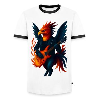 WPAP Stil Tiere - Phönix Gitarrist - Männer Kontrast-T-Shirt - Weiß/Schwarz - Vorne - AI Model Female 172 light (172cm) & AI Model Male 178 dark (178cm)