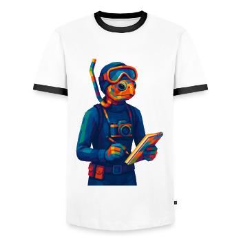 WPAP Polygon Stil Tiere - Meeresbiologin - Männer Kontrast-T-Shirt - Weiß/Schwarz - Vorne - AI Model Female 172 light (172cm) & AI Model Male 178 dark (178cm)