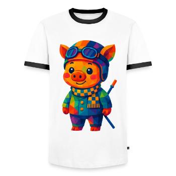 Polygon Kawaii Style Animals Baby Racer Pig - Men's Ringer Shirt - white/black - Front - AI Model Female 172 light (172cm) & AI Model Male 178 dark (178cm)