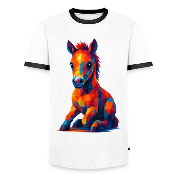 WPAP Polygon Kawaii Stil Tiere Baby Pferd Fohlen - Männer Kontrast-T-Shirt - Weiß/Schwarz - Vorne - AI Model Female 172 light (172cm) & AI Model Male 178 dark (178cm)