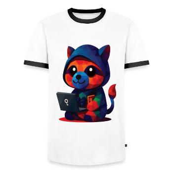 WPAP Polygon Kawaii Stil Tiere Baby Waschbär - Männer Kontrast-T-Shirt - Weiß/Schwarz - Vorne - AI Model Female 172 light (172cm) & AI Model Male 178 dark (178cm)