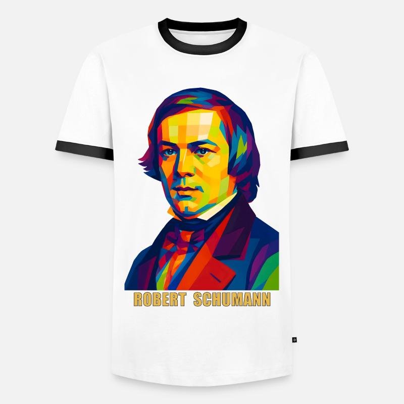 WPAP Polygon Portrait Robert Schumann Composer - Men's Ringer Shirt - white/black