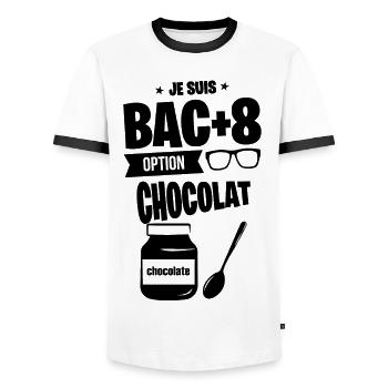 BAC+8 CHOCOLAT idée cadeau personnalisé gourmand - T-shirt contrasté Homme - blanc/noir - Devant - AI Model Female 172 light (172cm) & AI Model Male 178 dark (178cm)