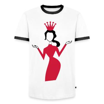woman - Men's Ringer Shirt - white/black - Front - AI Model Female 172 light (172cm) & AI Model Male 178 dark (178cm)