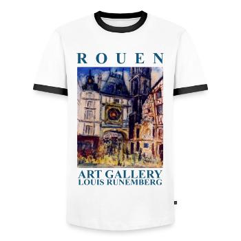 Gros Horloge de Rouen création Louis RUNEMBERG Ada - T-shirt contrasté Homme - blanc/noir - Devant - AI Model Female 172 light (172cm) & AI Model Male 178 dark (178cm)