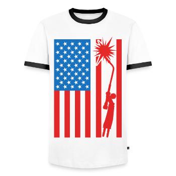 USA Schweißer - Männer Kontrast-T-Shirt - Weiß/Schwarz - Vorne - AI Model Female 172 light (172cm) & AI Model Male 178 dark (178cm)