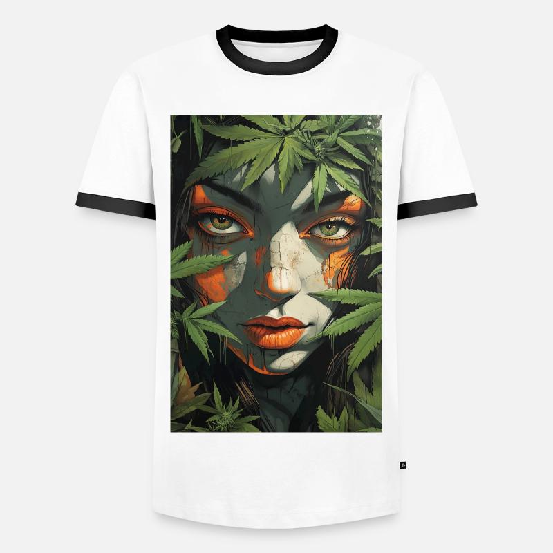 Leaf face in jungle light - Men's Ringer Shirt - white/black
