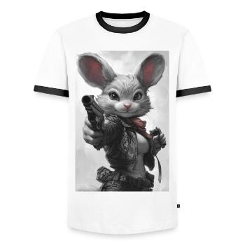 Lapin d’action en veste en cuir - T-shirt contrasté Homme - blanc/noir - Devant - AI Model Female 172 light (172cm) & AI Model Male 178 dark (178cm)