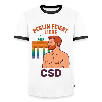 Berlin feiert Liebe CSD Mann - Männer Kontrast-T-Shirt - Weiß/Schwarz - Vorne - AI Model Female 172 light (172cm) & AI Model Male 178 dark (178cm)