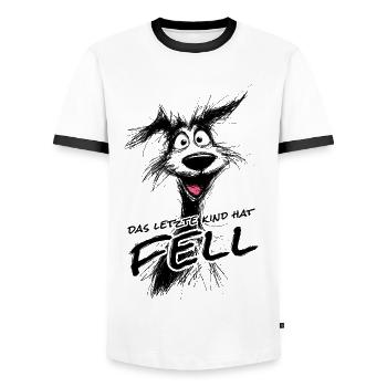 The Last Child Has Fur – Funny Dog Shirt! - Men's Ringer Shirt - white/black - Front - AI Model Female 172 light (172cm) & AI Model Male 178 dark (178cm)