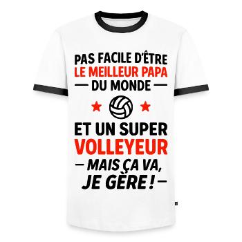 Volleyball – Super Papa Volleyeur - T-shirt contrasté Homme - blanc/noir - Devant - AI Model Female 172 light (172cm) & AI Model Male 178 dark (178cm)