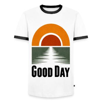Coucher de soleil sur le lac Bonjour - T-shirt contrasté Homme - blanc/noir - Devant - AI Model Female 172 light (172cm) & AI Model Male 178 dark (178cm)