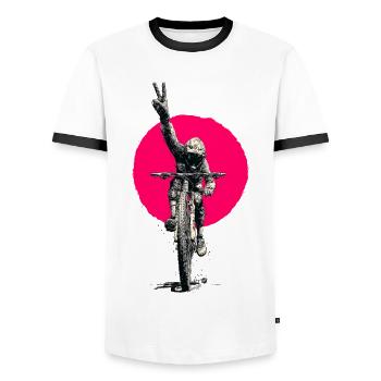 Motocross Peacezeichen Neon Rosa - Männer Kontrast-T-Shirt - Weiß/Schwarz - Vorne - AI Model Female 172 light (172cm) & AI Model Male 178 dark (178cm)