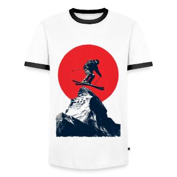 Skisprung über Felsgipfel - Männer Kontrast-T-Shirt - Weiß/Schwarz - Vorne - AI Model Female 172 light (172cm) & AI Model Male 178 dark (178cm)
