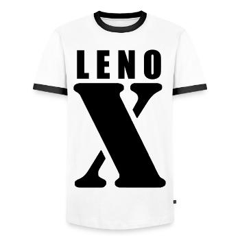 Lenox – Conception du Prénom | Typographie minimale - T-shirt contrasté Homme - blanc/noir - Devant - AI Model Female 172 light (172cm) & AI Model Male 178 dark (178cm)