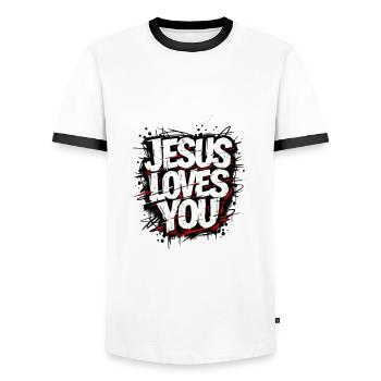 Jesus loves you Christ loves you - Men's Ringer Shirt - white/black - Front - AI Model Female 172 light (172cm) & AI Model Male 178 dark (178cm)