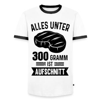 Lustiges Grill BBQ 300 Gramm Steak Spruch - Männer Kontrast-T-Shirt - Weiß/Schwarz - Vorne - AI Model Female 172 light (172cm) & AI Model Male 178 dark (178cm)