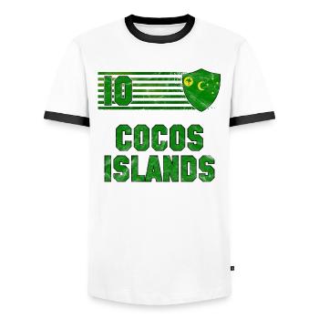 Cocos Islands Football Team - Men's Ringer Shirt - white/black - Front - AI Model Female 172 light (172cm) & AI Model Male 178 dark (178cm)