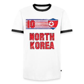 North Korea Football Team - Men's Ringer Shirt - white/black - Front - AI Model Female 172 light (172cm) & AI Model Male 178 dark (178cm)