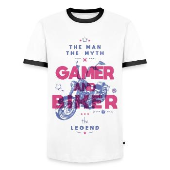Gamer und Biker der Mann der Mythos die Legende - Männer Kontrast-T-Shirt - Weiß/Schwarz - Vorne - AI Model Female 172 light (172cm) & AI Model Male 178 dark (178cm)