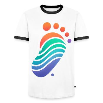 Colorful 10k Shoe Footprint Design - Men's Ringer Shirt - white/black - Front - AI Model Female 172 light (172cm) & AI Model Male 178 dark (178cm)