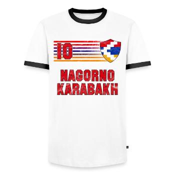Équipe du Haut-Karabagh de football - T-shirt contrasté Homme - blanc/noir - Devant - AI Model Female 172 light (172cm) & AI Model Male 178 dark (178cm)
