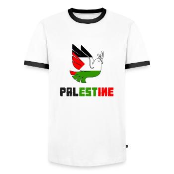 Palästina - Männer Kontrast-T-Shirt - Weiß/Schwarz - Vorne - AI Model Female 172 light (172cm) & AI Model Male 178 dark (178cm)