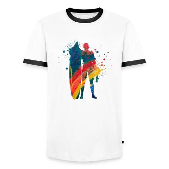 Surfing - Men's Ringer Shirt - white/black - Front - AI Model Female 172 light (172cm) & AI Model Male 178 dark (178cm)
