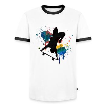 Skateboard Freestyle - T-shirt contrasté Homme - blanc/noir - Devant - AI Model Female 172 light (172cm) & AI Model Male 178 dark (178cm)
