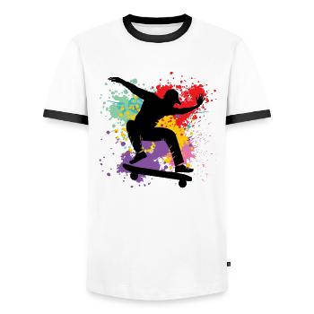 Skateboard Freestyle - T-shirt contrasté Homme - blanc/noir - Devant - AI Model Female 172 light (172cm) & AI Model Male 178 dark (178cm)