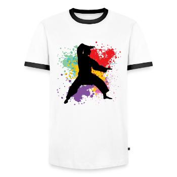 karaté - T-shirt contrasté Homme - blanc/noir - Devant - AI Model Female 172 light (172cm) & AI Model Male 178 dark (178cm)