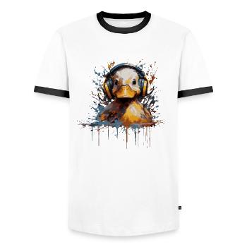 DJ Entenküken mit Kopfhörern - Männer Kontrast-T-Shirt - Weiß/Schwarz - Vorne - AI Model Female 172 light (172cm) & AI Model Male 178 dark (178cm)