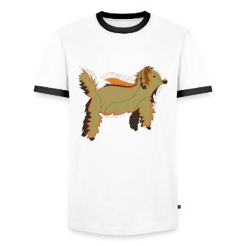 Chien moelleux créature semblable à un ours - T-shirt contrasté Homme - blanc/noir - Devant - AI Model Female 172 light (172cm) & AI Model Male 178 dark (178cm)