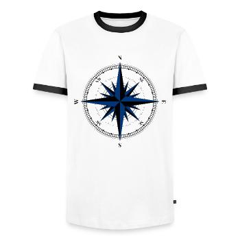 T-SHIRT COMPASS WINDROSE - T-shirt contrasté Homme - blanc/noir - Devant - AI Model Female 172 light (172cm) & AI Model Male 178 dark (178cm)