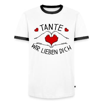 Tante wir lieben Dich - Männer Kontrast-T-Shirt - Weiß/Schwarz - Vorne - AI Model Female 172 light (172cm) & AI Model Male 178 dark (178cm)
