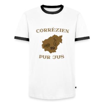 Corrézien pur jus - T-shirt contrasté Homme - blanc/noir - Devant - AI Model Female 172 light (172cm) & AI Model Male 178 dark (178cm)
