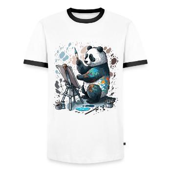Panda artistique - T-shirt contrasté Homme - blanc/noir - Devant - AI Model Female 172 light (172cm) & AI Model Male 178 dark (178cm)