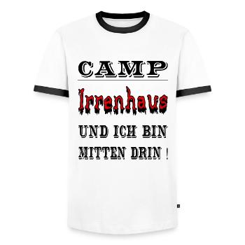 Camp Irrenhaus und ich bin mitten drin, Spruch - Männer Kontrast-T-Shirt - Weiß/Schwarz - Vorne - AI Model Female 172 light (172cm) & AI Model Male 178 dark (178cm)